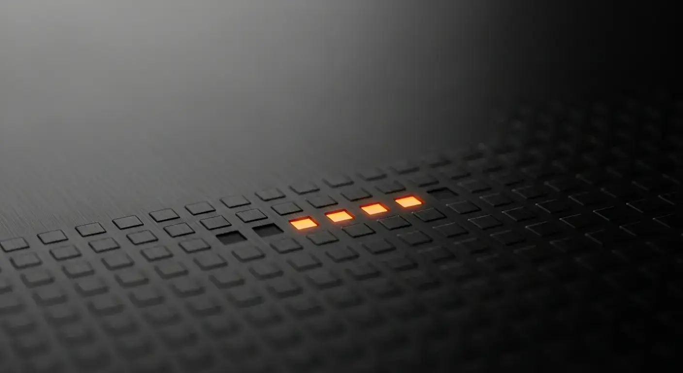 Abstract visual: a grid of dark indicators with a row lit ember as checks pass